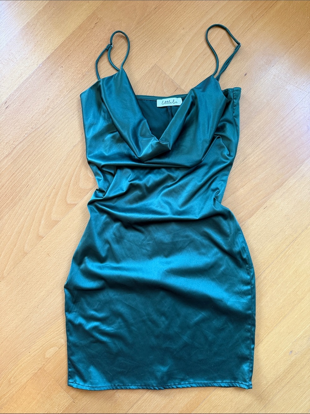 Emerald Green Satin Cowl Neck Mini Dress
